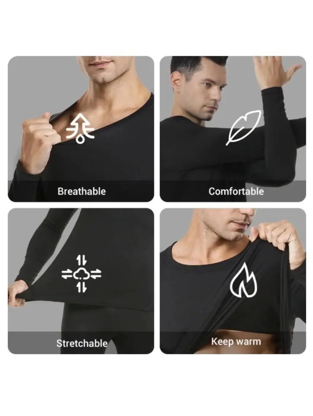 Mens Herobiker Med Thermal Long Johns Set Black (556)